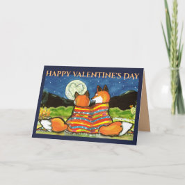 Cartão Raposa Amor de São Valentim Romântico Arte Lua Fox