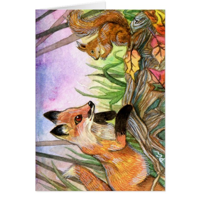 Cartão Raposa Bebê E Esquilo (Frente)