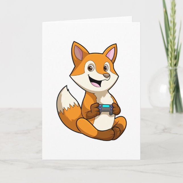 Cartão Raposa brincando com controle (Frente)