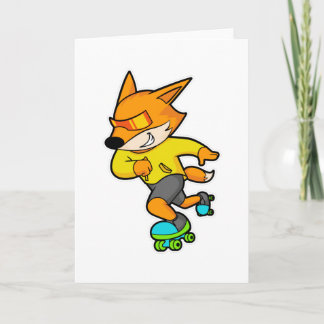 Cartão Raposa como patinador com patins de rodas