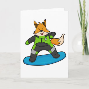 Cartão Raposa como Snowboarder com Snowboard