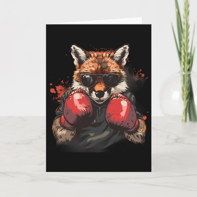 Cartão Raposa de Boxe com Luvas de Boxe Kickboxing Caixa  (Frente)