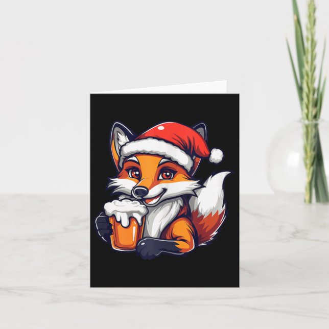 Cartão Raposa De Natal Engraçada Com BD De Cerveja (Frente)