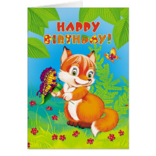 Cartão raposa e borboleta