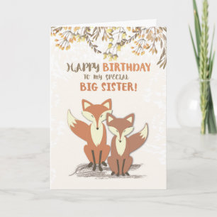 Cartão Raposa Irmã de Aniversário, Folhas em Ramais