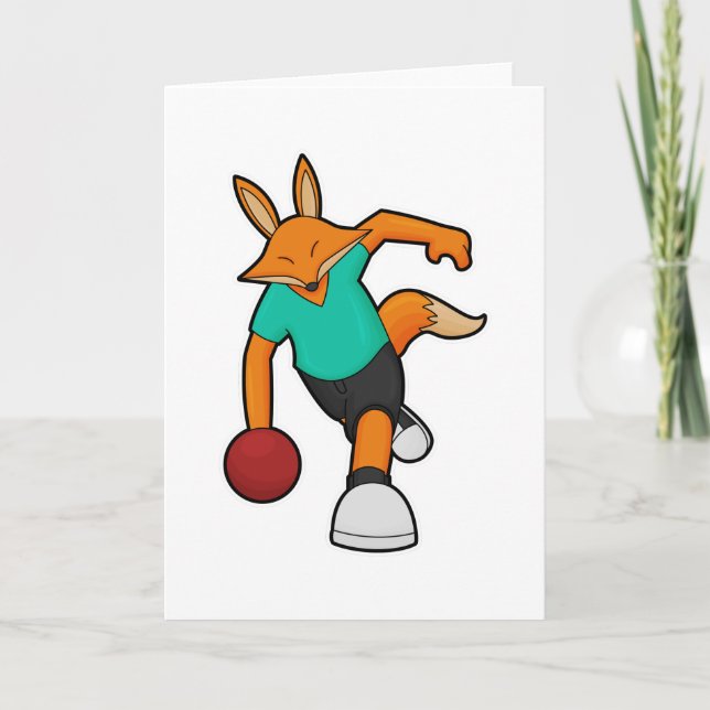 Cartão Raposa no boliche com bola de boliche (Frente)