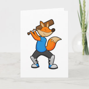 Cartão Raposa no críquete com taco de críquete