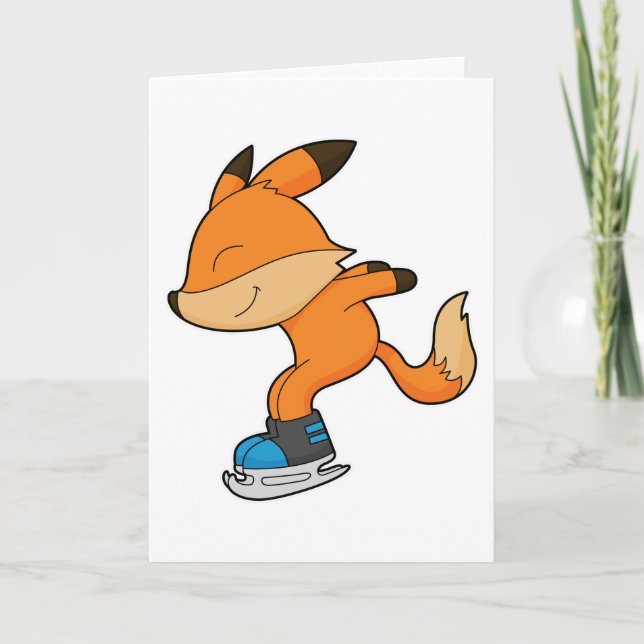 Cartão Raposa no gelo patinando com patins de gelo (Frente)