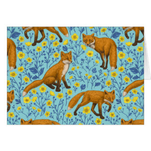 Cartão Raposas e ampolas em azul-piscina