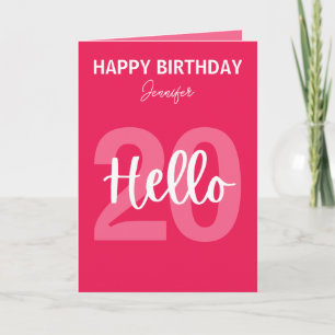 Cartão Raspberry Pink Hello 20 Aniversário Personalizado