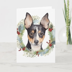 Cartão Rat Terrier Christmas Wreath Festivo Pup