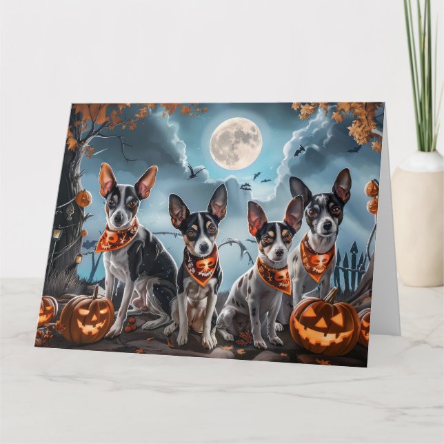 Cartão Rat Terrier Halloween Assustador  (Frente)