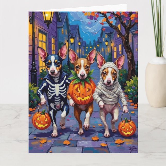 Cartão Rat Terrier Trick-or-Tratating Halloween Costumes (Frente)