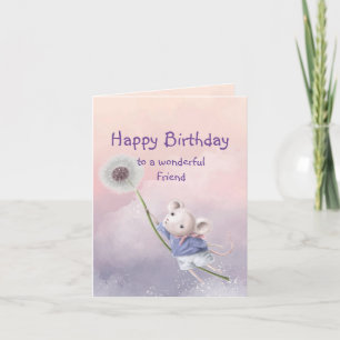 Cartão Rato Amigo de Aniversário Bonito Fantasy Dandelion