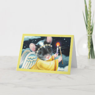 Cartão Rato Anjo de Natal e Arte em Aquarela de Vela