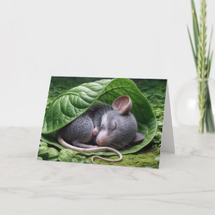 Cartão Rato Bonito De Aniversário Na Folha Verde
