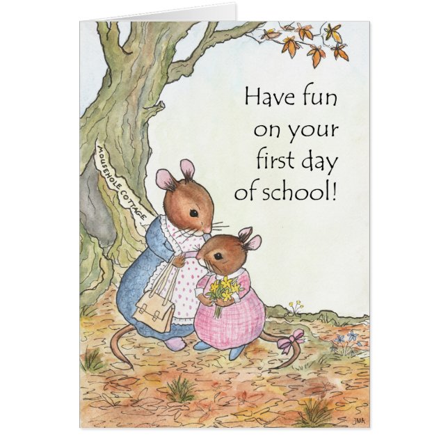 Cartão Rato Bonito Divirta-se Primeiro Dia da Escola (Frente)
