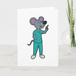 Cartão Rato como Enfermeiro na Vacinação com Seringa