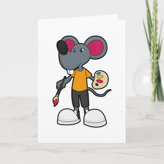 Cartão Rato como Pintor com Tinta & Pincel (Frente)