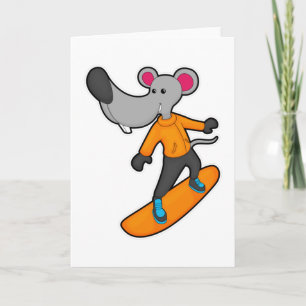 Cartão Rato como Snowboarder com Prancha de Neve