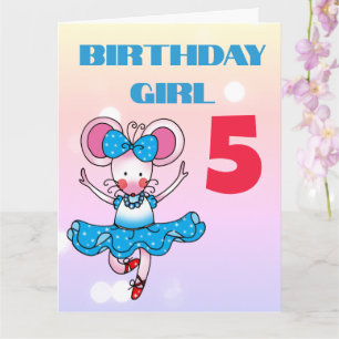 Cartão Rato Dançante Personalizado 5º Aniversário Menina