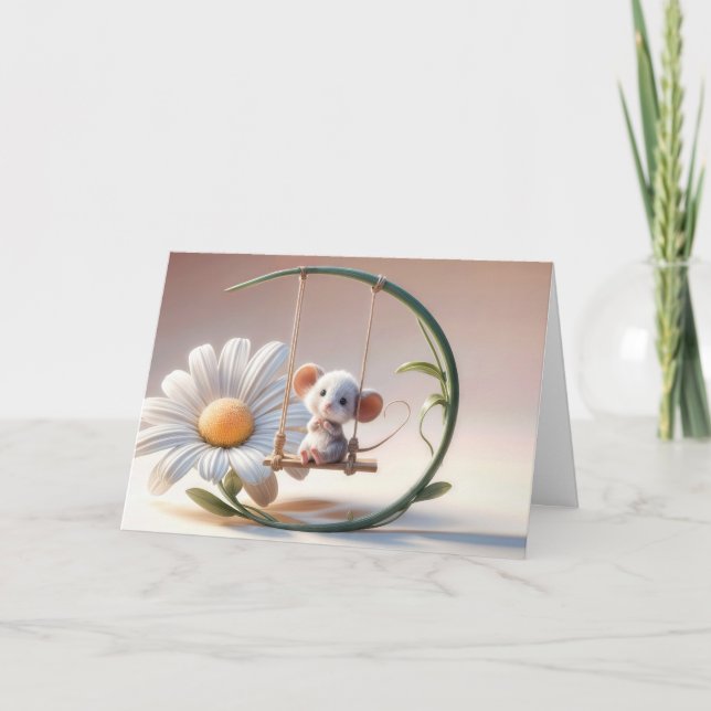 Cartão Rato de aniversário em um balanço margarista (Frente)