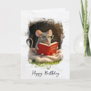 Cartão Rato de Aniversário Lendo um Livro