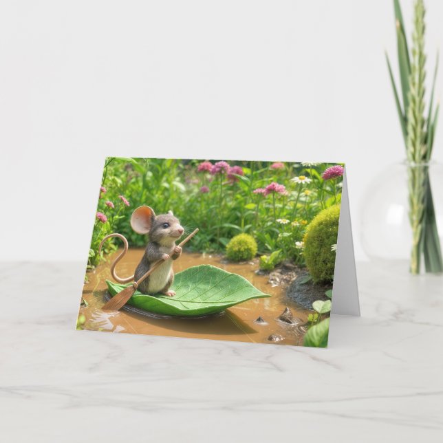 Cartão Rato de Aniversário Removendo um Barco de Folha Ve (Frente)