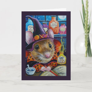 Cartão Rato de Bruxas do Halloween e Arte de Aquarela de 