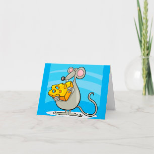 Cartão Rato de desenho animado comendo queijo