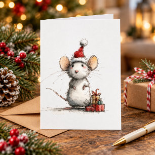 Cartão Rato de Natal Adorável