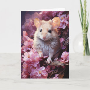 Cartão Rato Fofo nas Flores para Todas as Ocasioes