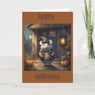 Cartão rato gordinho adorável no traje de Halloween