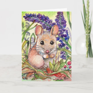 Cartão Rato Pequeno e Flores Roxas