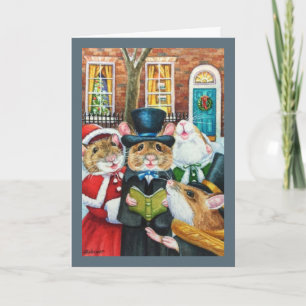 Cartão Ratos Cantando Natal de Dickens em Aquarela