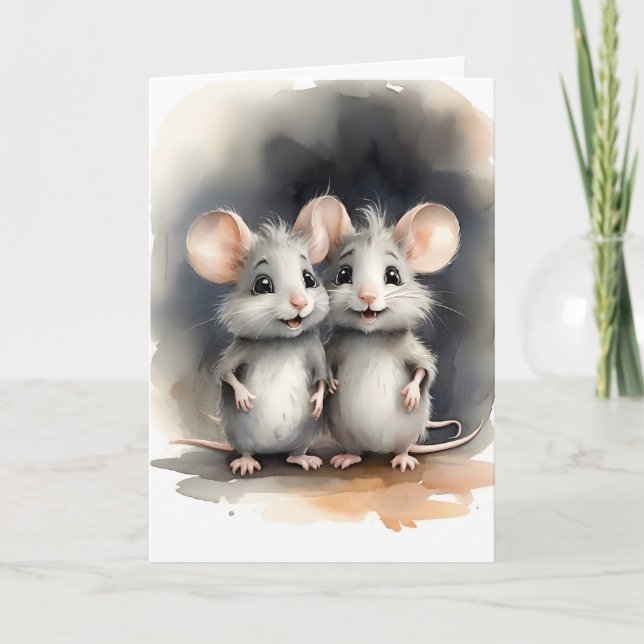 Cartão Ratos de Mouse Fofos Melhores Amigos Retrato em Br (Frente)