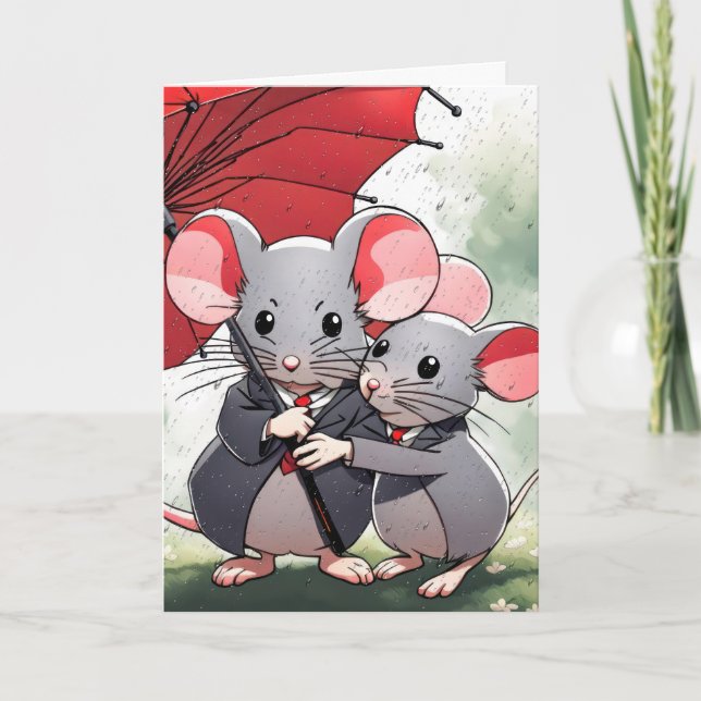 Cartão Ratos sob um Guarda-Chuva Vermelho (Frente)