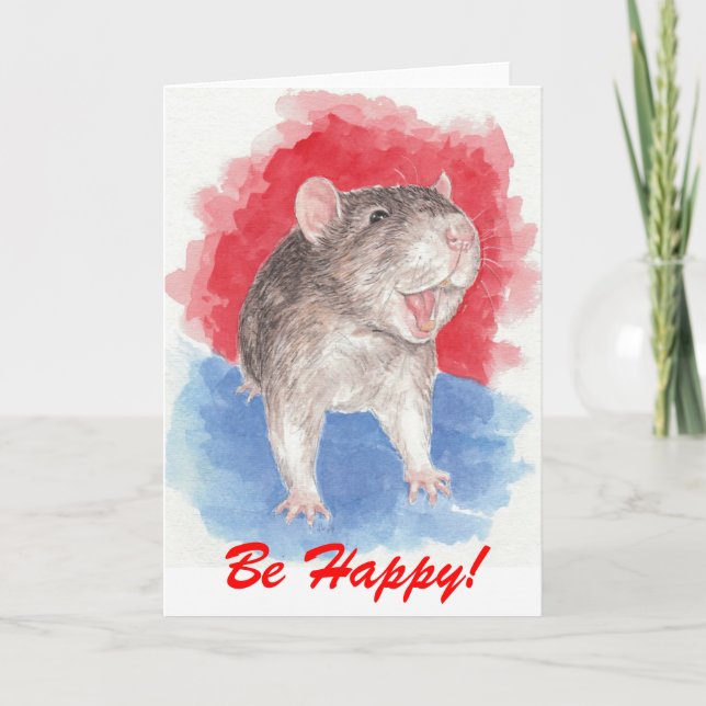 Cartão Rattie diz "Be Happy"! (Frente)