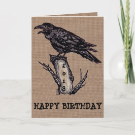 Cartão Raven Burlap Birthday Card Personalize, Data