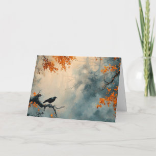 Cartão Raven na Misty Autumn Forest