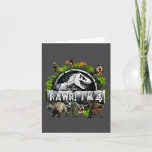 Cartão Rawr Estou no meu 4º Aniversário T Rex Dinossauro