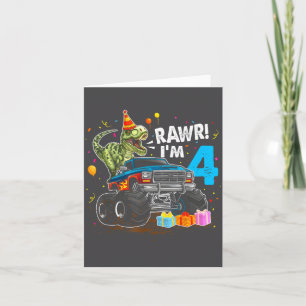 Cartão Rawr Eu Estou No Meu 4º Aniversário T Rex Dinossau