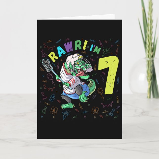 Cartão Rawr I'm 7 Dinosaur T-rex 7 Year Old Boy Birthday  (Frente)