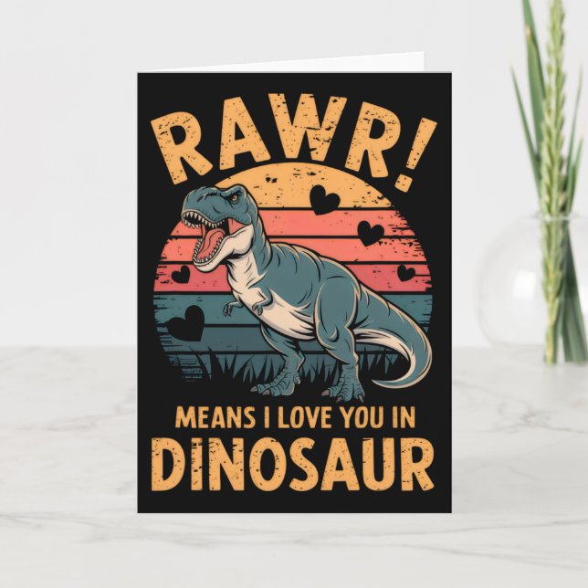 Cartão Rawr Significa Que Eu Te Amo Em Dinossauro Vintage (Frente)