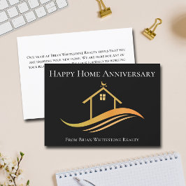 Cartão Real Estate Happy Home Anniversário Chic Black