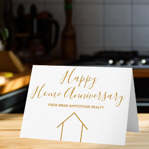 Cartão Real Estate Happy Home Anniversário Chic Dourado