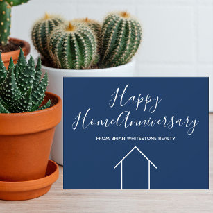 Cartão Real Estate Happy Home Anniversário Simples Azul