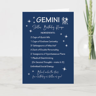Cartão Receita de Aniversário Estelar Gemini Zodiac