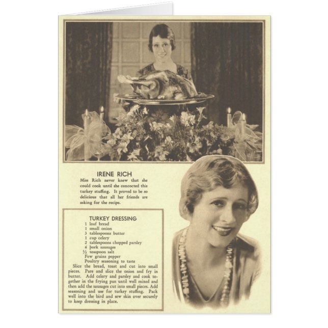 Cartão Receita de Irene Rich Turkey (Frente)