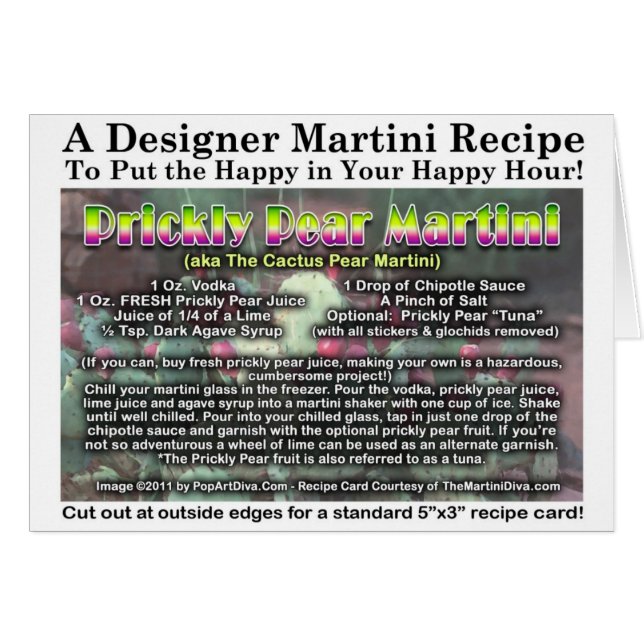 Cartão Receita de Martini de Pêra de Cactus Prickly Pear (Frente Horizontal)